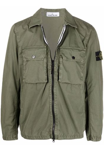 Stone Island logo-patch zip-up shirt jacket - Verde