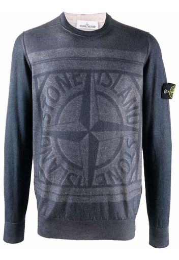 Stone Island logo-intarsia crew-neck jumper - Blu