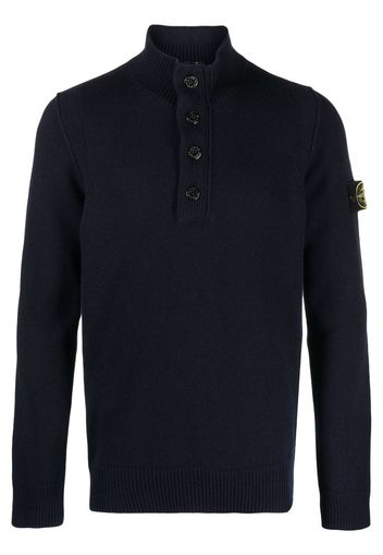 Stone Island Compass-patch buttoned-up jumper - Blu