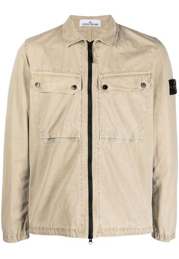 Stone Island Compass-patch cotton shirt jacket - Toni neutri