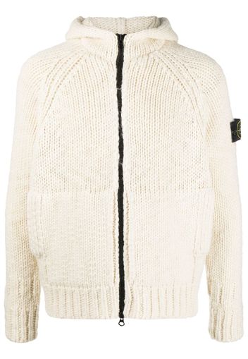 Stone Island Compass-patch chunky-knit cardigan - Bianco