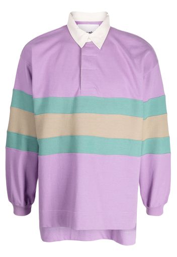 STORY mfg. stripes-print long-sleeved polo shirt - Viola