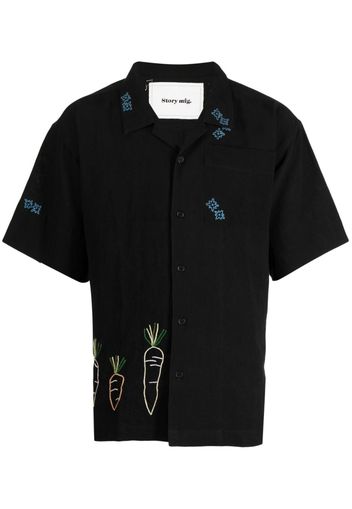 STORY mfg. embroidered-motif cotton-linen blend shirt - Nero