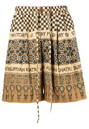 STORY mfg. Bridge block-print Bermuda shorts - Marrone