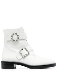 Stuart Weitzman side crystal-embellished buckle boots - Bianco