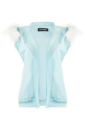 feather-trim sleeveless jacket