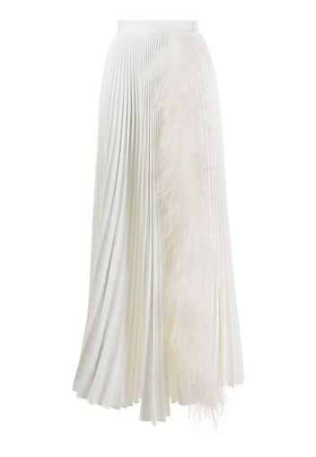 feather-trim pleated maxi skirt