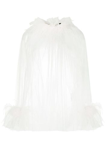 tulle top with ostrich feather trim