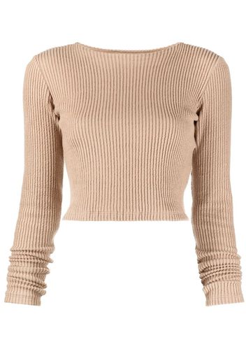 Styland cropped ribbed knit top - Marrone