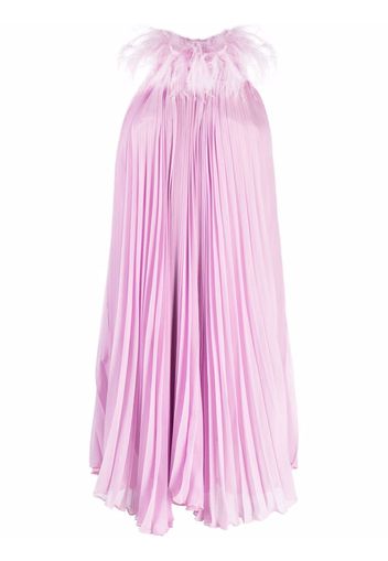 Styland feather-collar pleated dress - Rosa