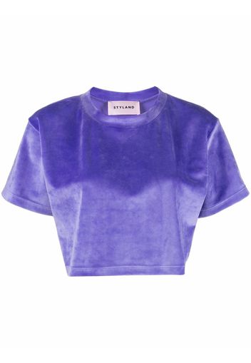 Styland velvet-effect cropped T-shirt - Viola