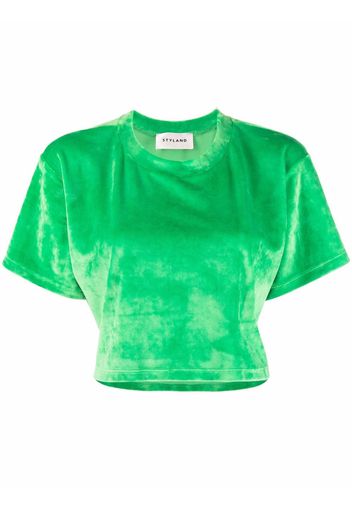 Styland velvet-effect cropped T-shirt - Verde