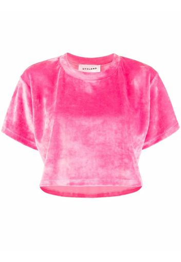 Styland velvet-effect cropped T-shirt - Rosa