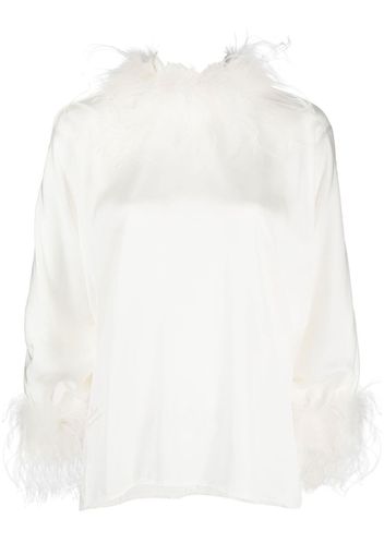 Styland feather-detail long-sleeve top - Bianco