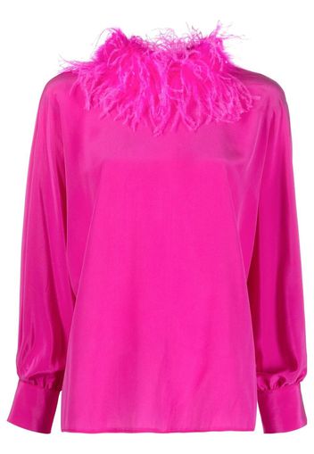 STYLAND feather-trim long-sleeved blouse - Rosa