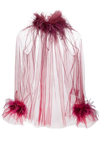 STYLAND feather-embellished sheer tulle top - Rosso