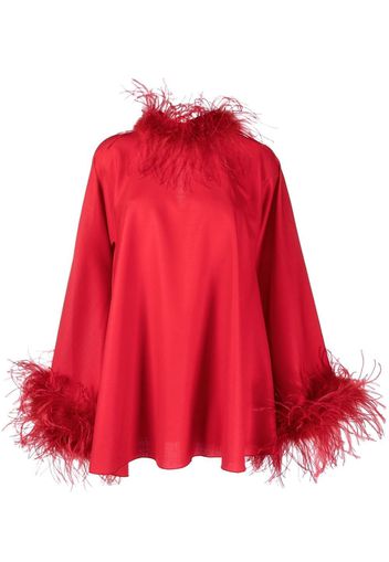 STYLAND feather-trimmed long-sleeved minidress - Rosso