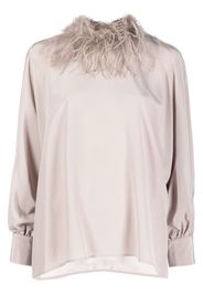 STYLAND feather-trim long-sleeved blouse - Grigio