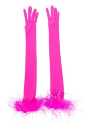 STYLAND feather-trim opera gloves - Rosa