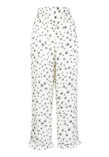 Sueundercover swallow-print wide leg trousers - Bianco