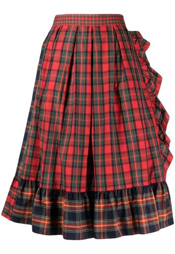 Sueundercover pleated tartan-check midi skirt - Rosso