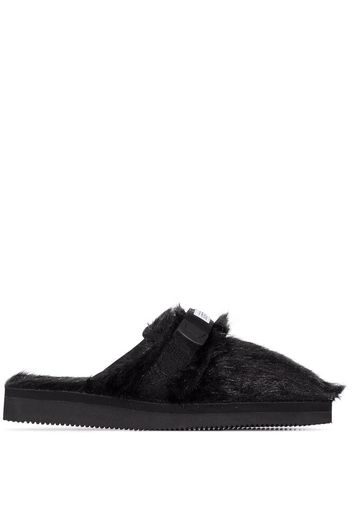 Black Zavo Zeu faux fur slippers