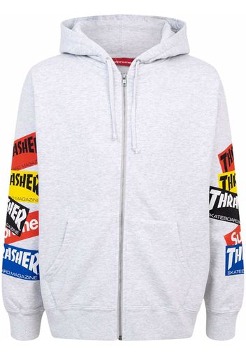 Supreme x Thrasher multi logo zip-up hoodie - Grigio