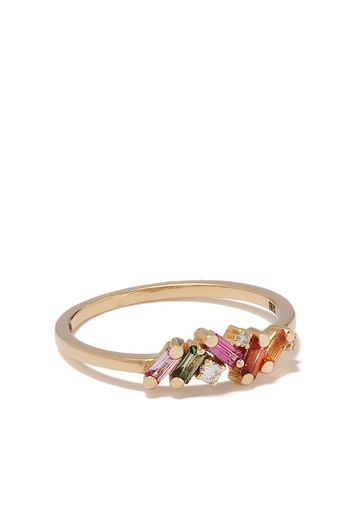 18kt yellow gold diamond sapphire Rainbow ring