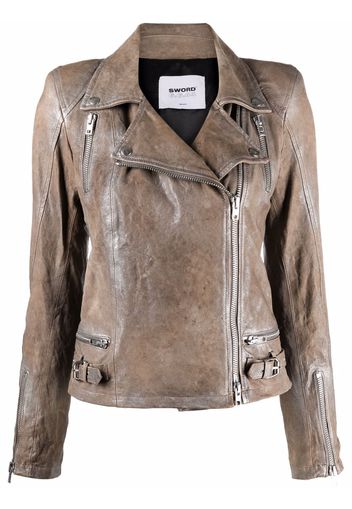 S.W.O.R.D 6.6.44 zip-up leather biker jacket - Toni neutri