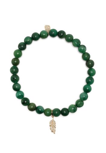 Sydney Evan 14kt yellow gold verdite feather beaded bracelet - Verde