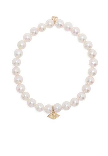 Sydney Evan 14kt yellow gold Evil Eye pearl bracelet - Bianco