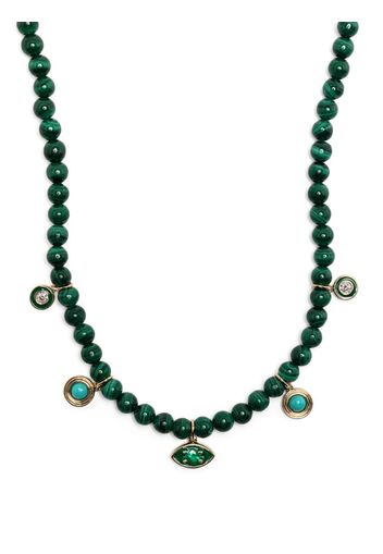 Sydney Evan 14kt yellow gold malachite and diamond beaded necklace - Verde