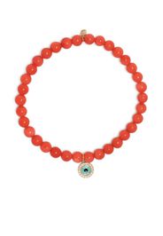 Sydney Evan 14kt yellow gold Evil Eye coral beaded bracelet - Arancione