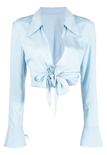 System tie-fastening cropped blouse - Blu