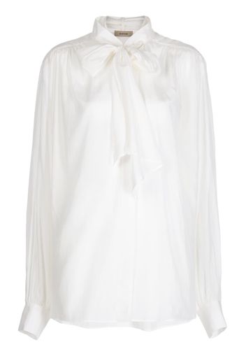 System semi-sheer long-sleeve shirt - Bianco