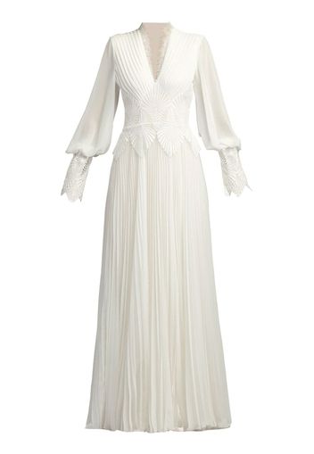 Tadashi Shoji Yates pleated chiffon lace gown - Bianco