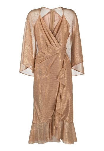 Talbot Runhof metallic-effect wrap midi dress - Arancione