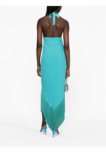 Taller Marmo halterneck fringed asymmetric dress - Blu