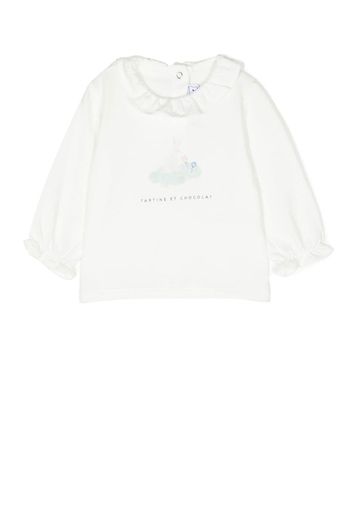 Tartine Et Chocolat ruffle-collar graphic-print T-shirt - Bianco