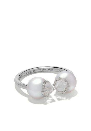 Anello Refined Rebellon in platino con perle Akoya e diamanti