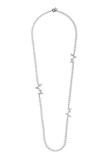Collana con pendente Abstract Star in oro bianco 18kt, diamanti e perle