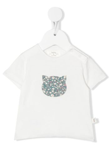 TEDDY & MINOU floral-print cat-pattern T-shirt - Bianco