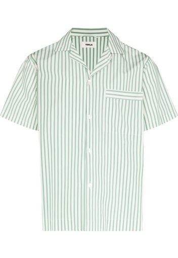 TEKLA striped poplin short-sleeved shirt - Bianco