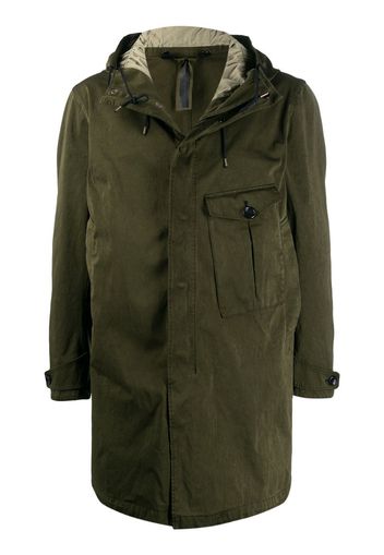 hooded single pocket parka coat