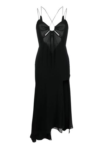 THE ANDAMANE V-back stretch-silk long dress - Nero