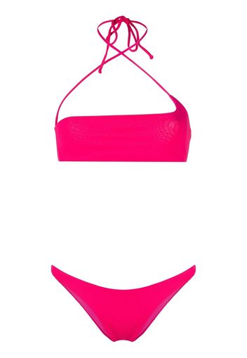 The Attico ribbed halterneck bandeau bikini - Rosa