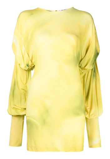 The Attico puff-sleeve tie-dye mini dress - Giallo