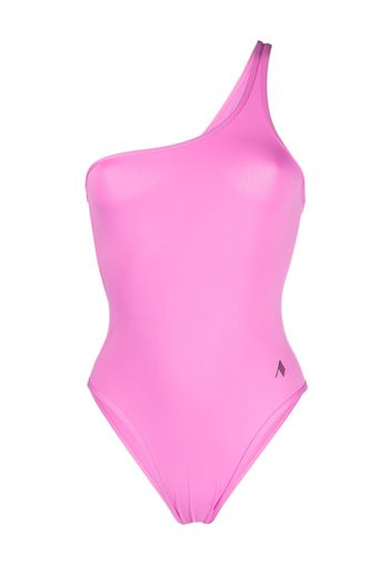 The Attico one-shoulder logo-print swimsuit - Rosa