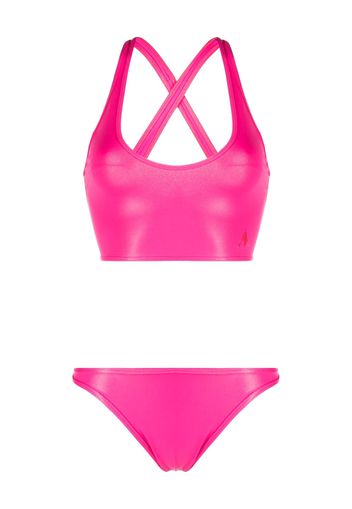 The Attico logo-embroidered crossover-strap bikini - Rosa