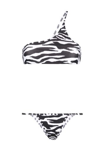 The Attico one-shoulder zebra-print bikini set - Bianco